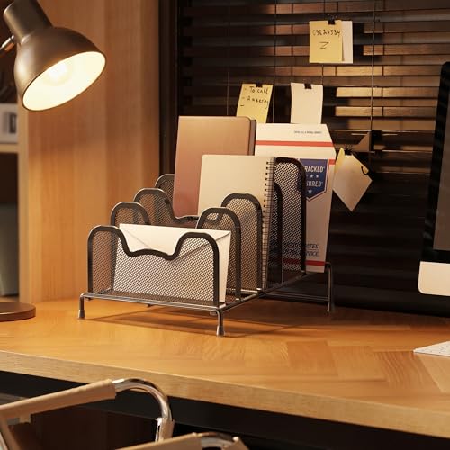 Simple Houseware Desk 5 Sections Step File Sorter Organizer, Black - color: Black