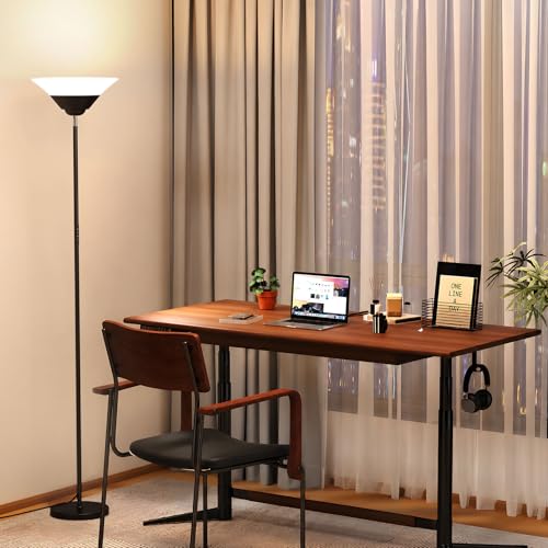 SIBRILLE Torchiere Floor Lamp, 72 Inch 30W LED Standing Lamp, 1800LM, Stepless Dimmable, 3000K-6500K, Remote and Button Control, Modern Pole Light for Living Room Bedroom Office, Black - color: Black