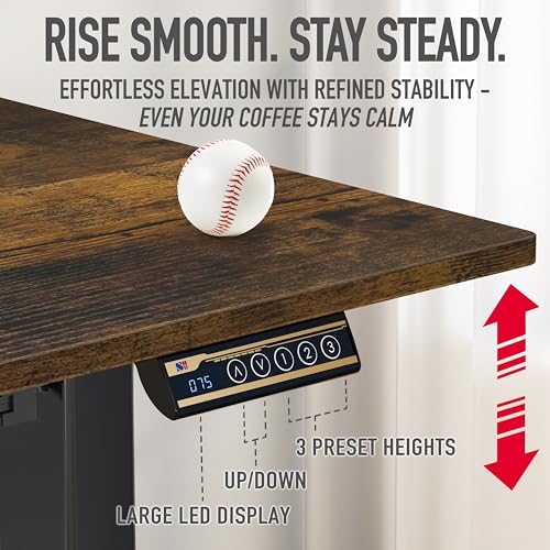 SHW 40 x 22 Inches Electric Height Adjustable Stand Desk, Rustic Brown | with Hanging Hooks and Cable Management, Black Frame and Rustic Brown Top - color: Rustic Brown, size: 40-Inch
