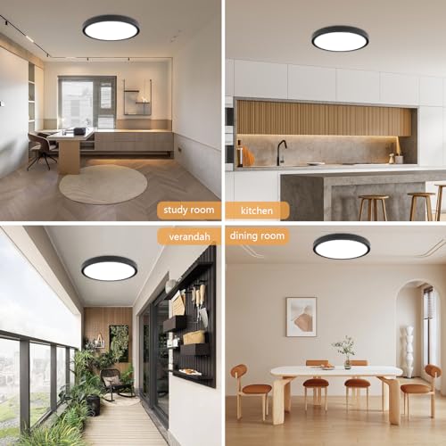 4PK 15.8 Inch Led Ceiling Light Flush Mount, 32W, 3480LM, 3000K/4000K/6000K CCT Selectable Super Slim Ceiling Light, Close to Ceiling Round Flat Panel Fixture for Hallway, Bedroom,Kitchen, Black - color: Black