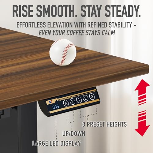 SHW 40-Inch Electric Height Adjustable Standing Desk w/Drawer, Walnut - color: Walnut, size: 40-Inch