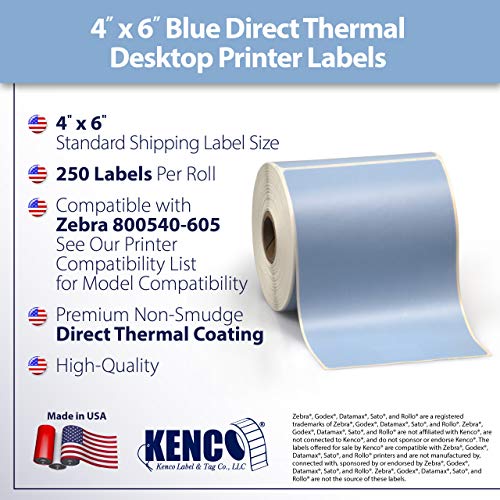 4" X 6" Direct Thermal Perforated Stickers Labels for Shipping Labels, Inventory, and Color Coding - Compatible with Zebra, Rollo, Godex and More (Blue, 1 Roll) - color: Blue, size: 1 Roll