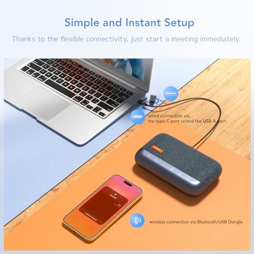NUROUM A15 Conference Speaker and Microphone, Portable&Scalable Bluetooth Wireless Speakerphone, 360° Voice Pickup, Daisy Chian for Calls/Computer/PC/Laptop/Desktop via Bluetooth/Dongle/USB-A/C Blue - style: A15-Blue