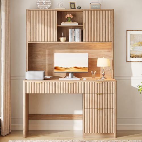Vabches Executive Desk with Fluted Drawers, Oak
