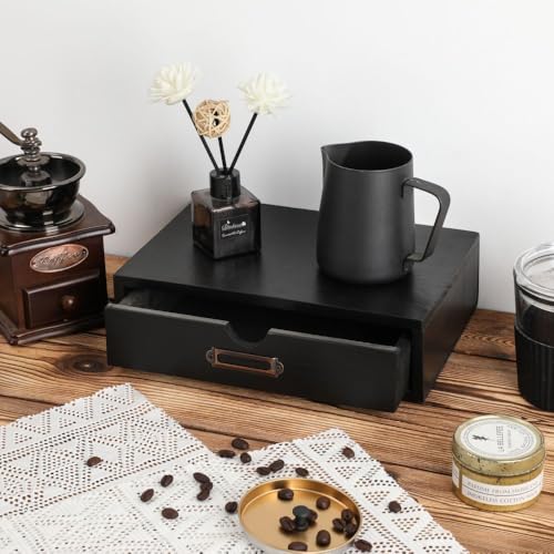 Wooden Drawers Black Wood Desktop Organizer with Drawers - color: BLACK01