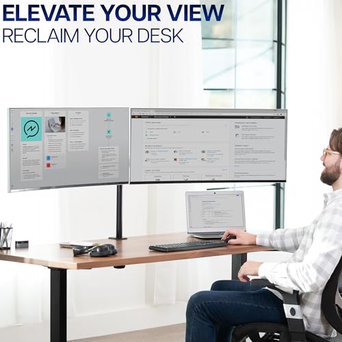 VIVO Dual Ultrawide Monitor Desk Mount, Heavy Duty Fully Adjustable Steel Stand, Holds 2 Computer Screens up to 38 inches and Max 22lbs Each, Black, STAND-V038 - color: Black, size: 13" - 38"