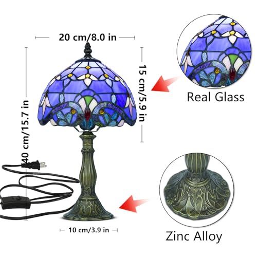 8 Inch Small Tiffany Style Table Lamp with Remote Control, Blue Baroque - color: Blue Baroque