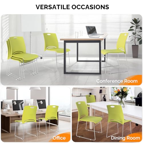 VINGLI Stacking Chairs Set of 12 Stackable Office Chairs with Metal Sled Base, Ergonomic Plastic Seat, Stacking Chairs for Waiting Room Break Room Banquet Guest, Green - color: Green, size: 12 Pack