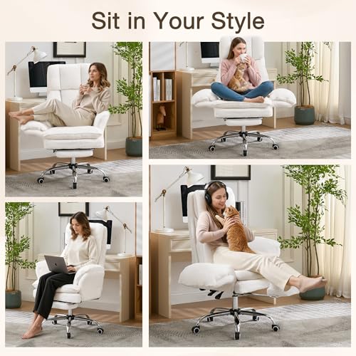 JOMEED Cloud Cross Legged Office Chair with Footrest,Flip Armrest,White - color: White