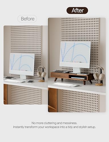 Tinamo 24" Wood Monitor Stand Riser with Sliding Door and Cable Management