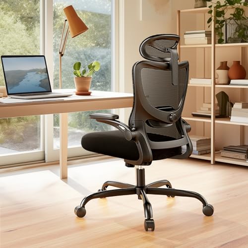 Marsail Ergonomic Office Chair: Office Desk Chair with High Back Mesh and Adjustable Lumbar Support Rolling Work Swivel Task Chairs with Wheel 3D Armrests and Headrest - color: Black