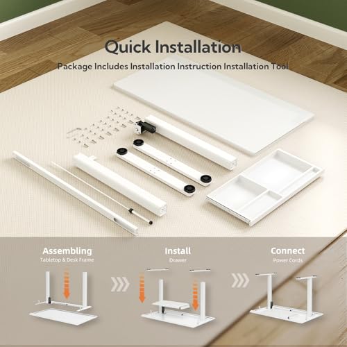 INNOVAR Glass Standing Desk with Drawers, 40 x 24 Inches Electric Height Adjustable Desk, Tempered Glass Top Stand Up Desks for Home and Office, White - color: Super White, size: 40 inch