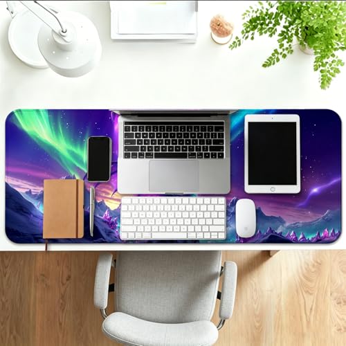 Fantasy Dragon Under Aurora Sky Gaming Desk Mat & Mouse Pad, XL - color: W06