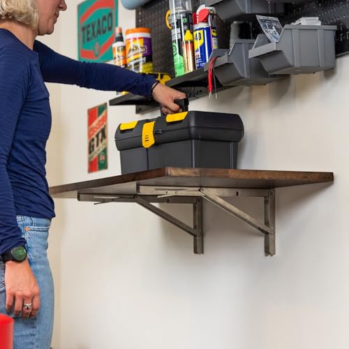 StoreYourBoard Wall Mounted Folding Workbench, 40x18 in, Holds 200 lbs - color: 40"x18" - Dark Wood | Black Powder-coated Brackets