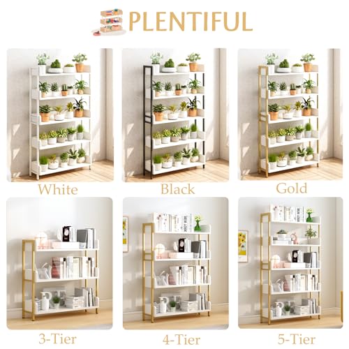 OSCHF Wide Open Shelf Bookcase, 5-Tier, White with Gold Frame - size: 5-Tier
