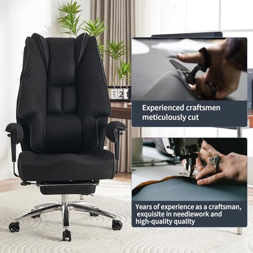 Big and Tall Office Chair 400lbs Wide Seat, Leather High Back Executive Office Chair with Foot Rest, Ergonomic Chairs Lumbar Support for Lower Back Pain Relief (Mesh Black) - color: Mesh Black