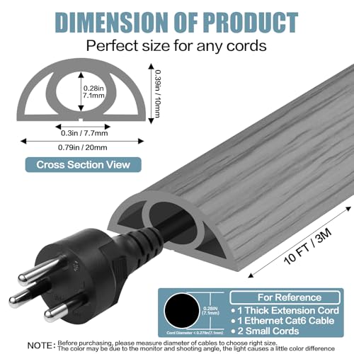 Floor Cord Cover Self Adhesive Cord Hider,10FT Cable Management, Extension Strip Protector for Wires, Prevent Cable Trips for Offices, Gyms, Exhibitions Cavity:0.3"(W) x 0.28"(H) Gray Wood - color: Gray Wood, size: 0.78" x 10'