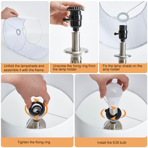 Table Lamp for Bedroom Set of 2 with USB C+A Ports,Modern Night Stand Lamps - color: Silver Base + White Lampshade