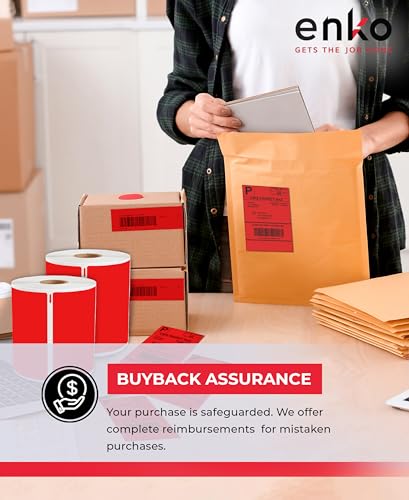 enKo 1744907 6 Rolls | 1320 Red Direct Thermal Address Labels (4 x 6 in) - size: Red 6 Rolls - 1320 Labels