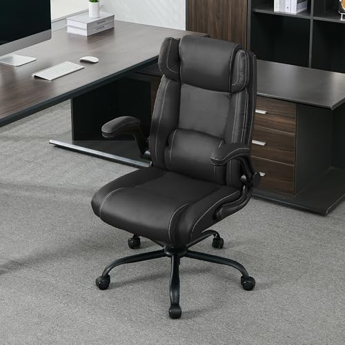 Office Desk Chair,Ergonomic Conference Room Chairs,Mid Back Executive Leather Chair,Comfy Computer Desk Chairs with Adjustable Flip-Up Arms and Rocking Function (Black) - color: Black