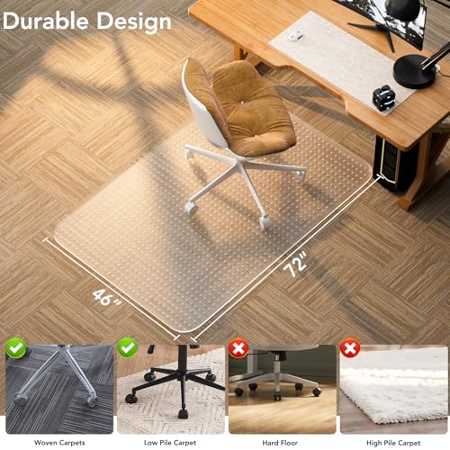 Office Chair Mat for Low Pile Carpet, 46" x 72" Clear Plastic | Floor Protector Heavy Duty Desk Chair Mat for Rolling Chairs, Smooth Glide Computer Mat for Home Office - size: 46"x72"