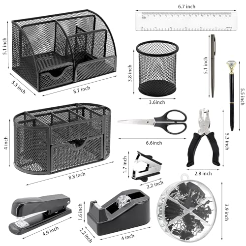 17 IN 1 Office Desk Organizer Set for Back to School Supplies Accessories - color: Black