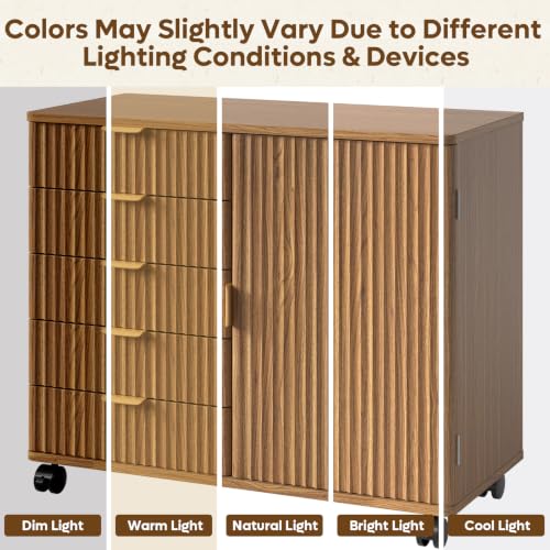 Bestier Office Storage Cabinet with 5 Drawer Adjustable Shelf, Brown - color: Brown