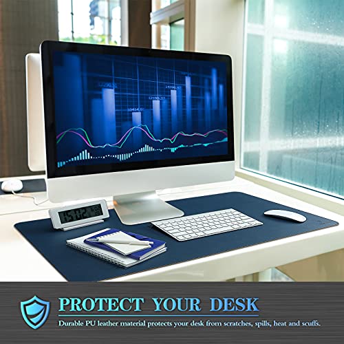 K KNODEL Large Sewing Leather Desk Mat, Desk Pad (Dark Blue, 31.5" x 15.7") - color: Dark Blue/Yellow, size: 31.5" x 15.7"