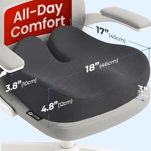 5 STARS UNITED Seat Cushion - Memory Foam Chair Cushion for Tailbone Pain Relief - Ergonomic Support for Coccyx, Sciatica & Butt - Office, Desk & Gaming Chair, Car Seat, Wheelchair, Dark Gray Mesh - color: Dark Gray, size: XX-Large