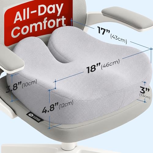 5 STARS UNITED Seat Cushion - Memory Foam Chair Cushion for Tailbone Pain Relief - Ergonomic Support for Coccyx, Sciatica & Butt - Office, Desk & Gaming Chair, Car Seat, Wheelchair, Light Gray Mesh - color: Light Gray, size: XX-Large