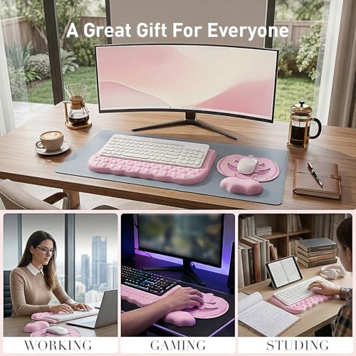 Keyboard Stand with Wrist Rest, Pumpkin Mouse Pad & Bat Wrist Rest - color: Pink