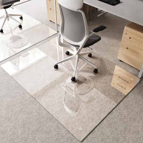 Tempered Glass Chair Mat for Carpet 58"x44", Floor Protector | Ultra Clear Office Chair Mat for Hardwood Floors & Carpets, Heavy Duty 0.2" Scratch-Resistant Surface with Non-Slip Pads - size: 58"x44"