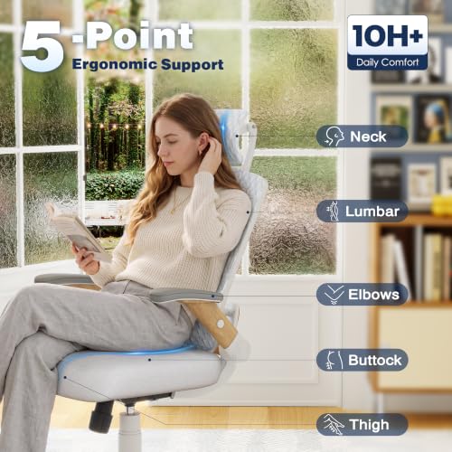 Ergonomic Office Chair, High Back Home Desk Chair with Flip-Up Arms, 3D Headrest, 90-120° Tilt and Wide Cushion Seat, Big and Tall Computer Chairs for Man Woman, Mesh Chair Black Woodgrain - color: Natural Wood