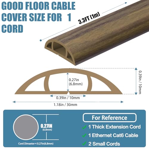 Floor Cord Covers for Wires 3.3FT Cable Hider Wire Cover Self Adhesive Cord Hider Floor for Offices, Homes, Workshops, Warehouses Cable Cavity 0.39" W x 0.27" H - color: Smoked Wood, size: 1.18" x 3.3'