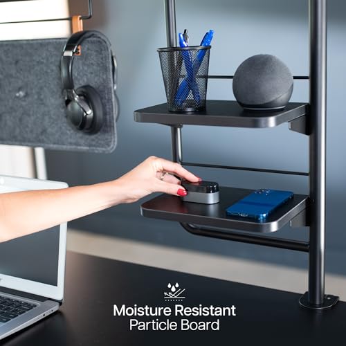 VIVO Black Clamp-on 38 inch Desktop Shelving System, DESK-SHELF38A | Raised Accessory Storage Shelves, Magnetic Memo Board Desk Organizer, Shelving for Sit Stand Workstation