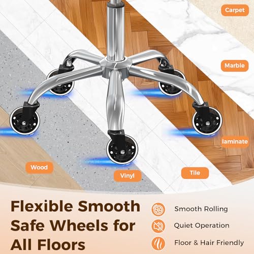 Rolling Stool Chair with Wheels, Office Drafting Chair with Back Support, Height Adjustable Standing Desk Stool with PU Leather Cushion for Home Office Kitchen Vanity Spa Garage Tattoo Dentist, Black - color: Black