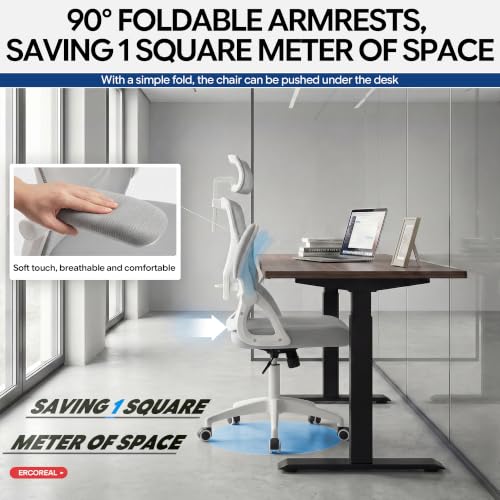 Ergonomic Mesh Office Chair with Headrest, Lumbar Support, 400 lbs - color: Light Gray