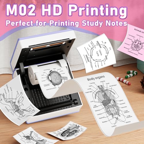 Phomemo Mini Thermal Printer with 3 Rolls Paper, Inkless Bluetooth Printer | Mini Printer Sticker Maker, Mini Sticker Printer, Sticker Printer Maker, Mini Impresora Portátil for Gifts/DIY/Study - color: Purple
