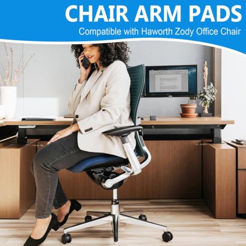 Arm Pads Caps Replacement Compatible with Haworth Zody Office Chair, 1 Pair | Black Chair Armrest Pads with Soft Polyurethane Surface for Daily Comfort; Easy Screw-On Installation, Screws Not Included