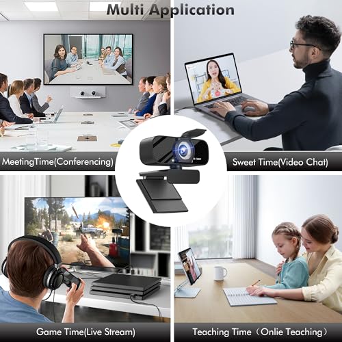 Gozvrpus USB HD Webcam with Built-in Microphone and Rotatable Tripod, 1080P Video, Wide Angle Camera, Privacy Cover, for Desktop PC or Laptop Computer (Grey)