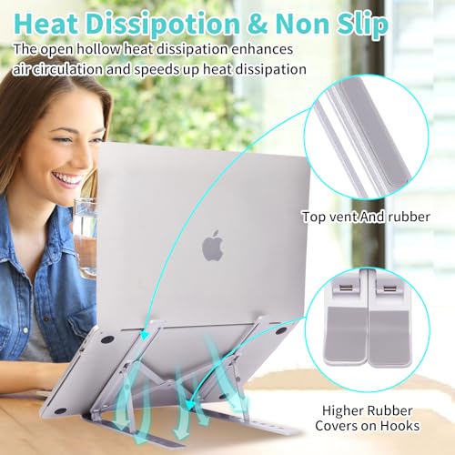 Laptop Stand for Desk, Aluminum Metal MacBook Stand,Computer Riser for Desk, Portable Foldable Adjustable Notebook Holder, Compatible with 10-15.6 Inch Laptops, iPad, Silver. - color: Silver