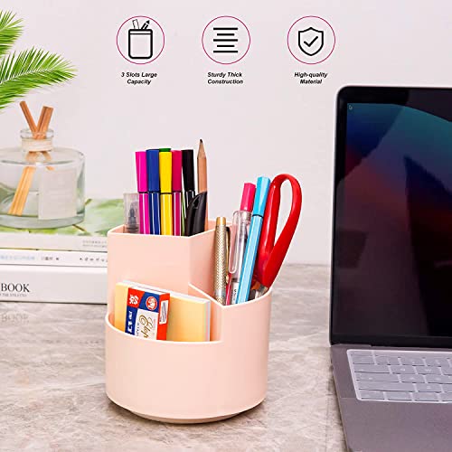 Siveit Desk Pencil Pen Holder, Desk Organizers 3 Slots 360-Degree Rotating Pen Holder for Desktop Storage Stationery Supplies Organizer, Home, Office, School, Kids, Peach Pink - color: Peach Pink