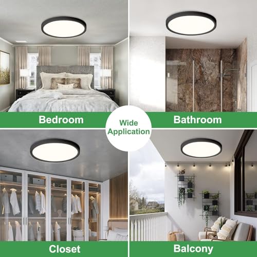 15.8Inch 4PK Black LED Flush Mount Ceiling Light,32W,3480LM,3CCT Selectable | 3000K/4000K/6000K CCT Selectable, Black Close to Ceiling Round Flat Panel Light, Super Slim LED Ceiling Light for Bedroom - color: Black