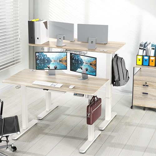 SHW 48-Inch Electric Height Adjustable Standing Desk w/Drawer, Maple - color: Maple, size: 48-Inch