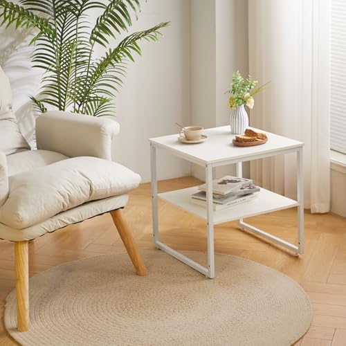 Aibiju Large End Table for Living Room, Small Table Stand 20 Inch, Fridge Stand Printer Table with Adjustable Shelf, Square Tea Coffee Table for Office White YD-TM153W - color: White, style: Basic