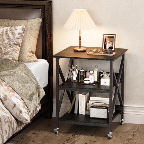 VENNQD 23.6 x 23.6 x 30.3 Inches Printer Stand, Large Printer Table with Adjustable Middle Shelf, Rolling Printer Cart with Wheels, 3 Tier Printer Table for Home Office Living Room Scanner Fax, Black - color: Black