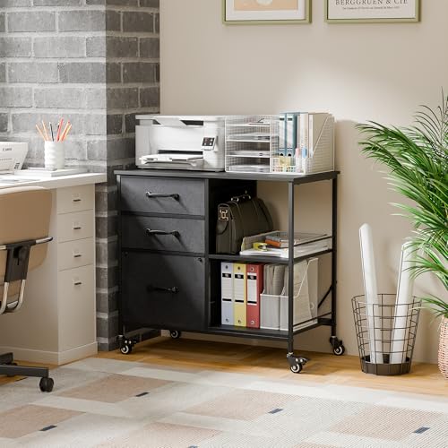 ZENY Lateral File Cabinet with 3 Drawers, Mobile File Cabinet Printer Stand, Rolling Fabric Lateral Filing Cabinet for Office Home Small Space (Black) - color: Black