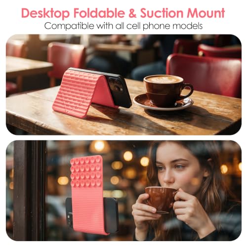 Flexible Silicone Aluminum Phone Holder Tablet Stand with Charging Port Design, Foldable Airplane Laptop/Phone Stand for Home Office Travel (Pink - with Suction) - color: Pink - with Suction