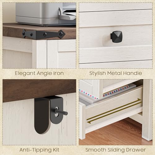 Halitaa 5 Drawer Small File Cabinet, Farmhouse Vertical Filing Cabinet - color: Rustic White and Brown