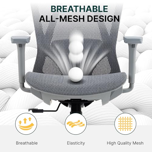 Ergonomic Mesh Office Chair, 3D Adjustable Armrests Desk Chair with 360° Swivel Silent Casters, 90°-120° Reclining Backrest Adjustable Gaming Chair for Home Office - color: Grey, style: Americana